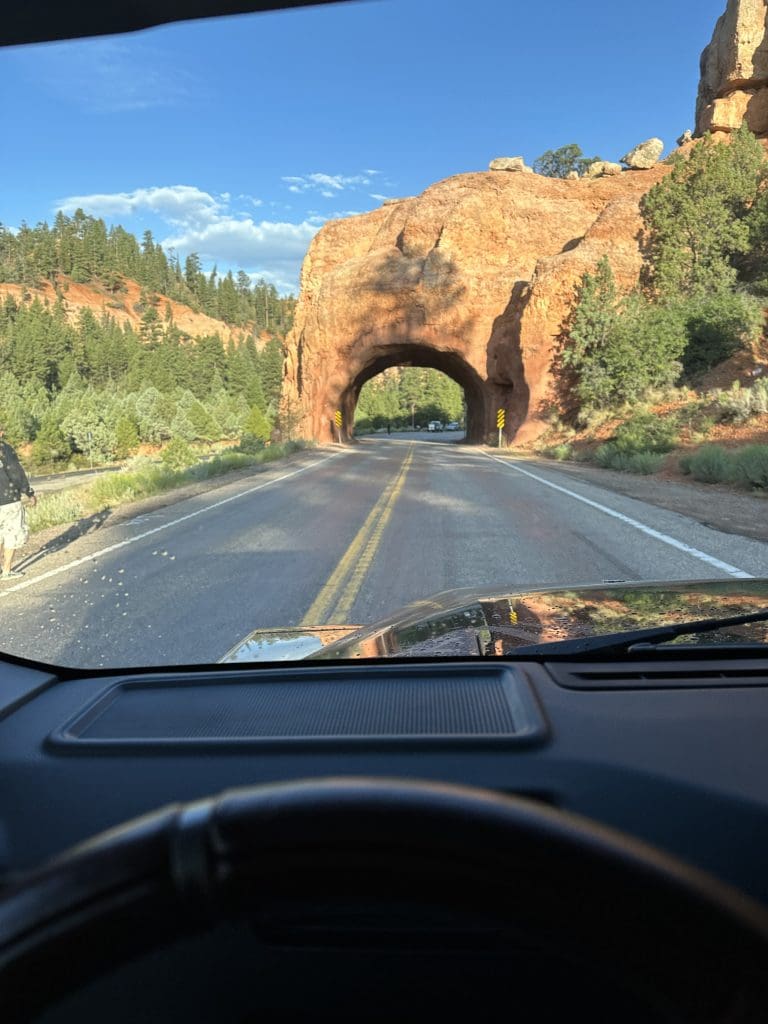 Driver's view of tunnel from Grenadier in Red Canyon, Utah.